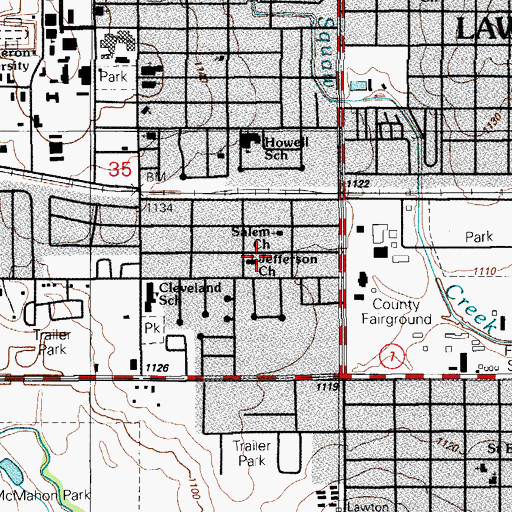Topographic Map of Sunset Church (historical), OK
