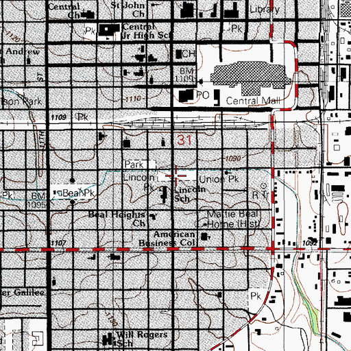 Topographic Map of Union Park, OK