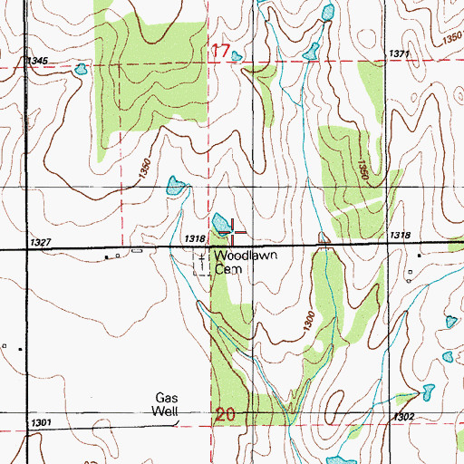 Topographic Map of Woodlawn Church (historical), OK