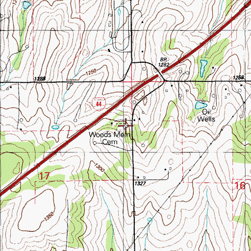 Topographic Map of Woods Memorial Church (historical), OK