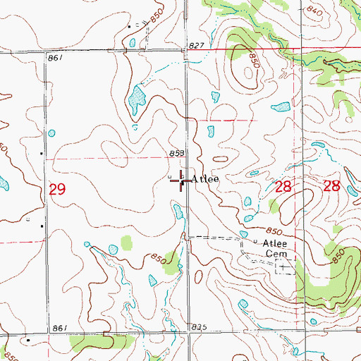 Topographic Map of Atlee, OK