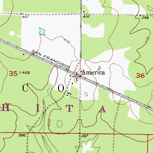 Topographic Map of America, OK