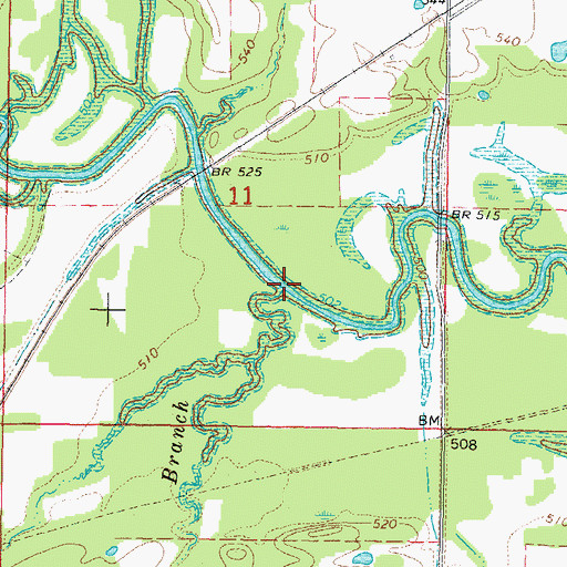 Topographic Map of Baker Branch, OK