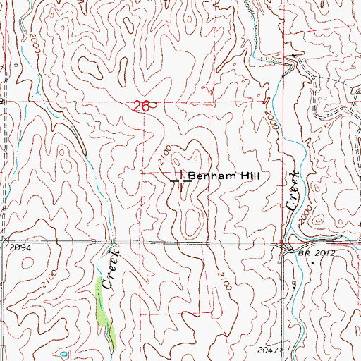 Topographic Map of Benham Hill, OK