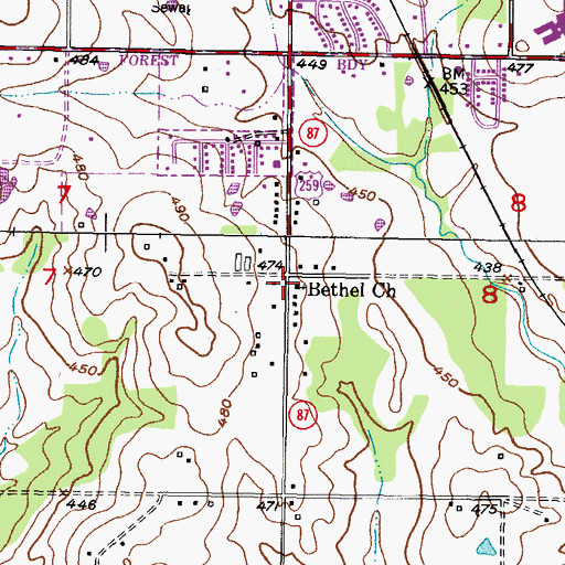 Topographic Map of Bethel Church, OK