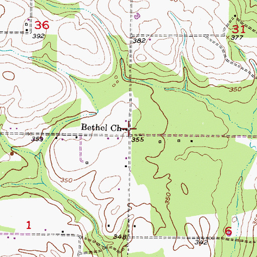 Topographic Map of Bethel Church, OK