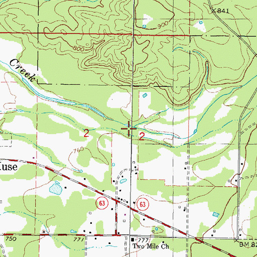 Topographic Map of Billy Creek, OK