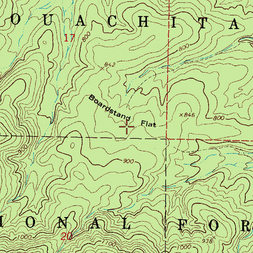 Topographic Map of Boardstand Flat, OK