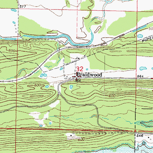 Topographic Map of Braidwood, OK