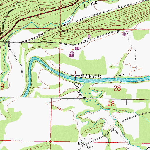Topographic Map of Cane Creek, OK