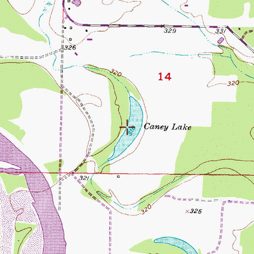 Topographic Map of Caney Lake, OK