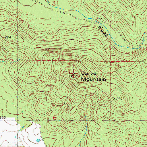 Topographic Map of Carver Mountain, OK