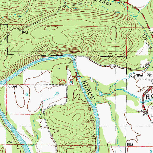 Topographic Map of Cedar Creek, OK