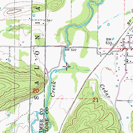 Topographic Map of Cedar Creek, OK