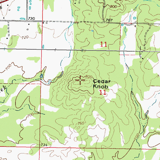 Topographic Map of Cedar Knob, OK
