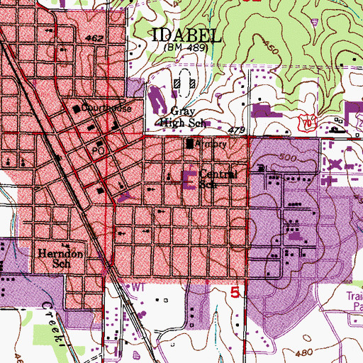 Topographic Map of Central Elementary School, OK