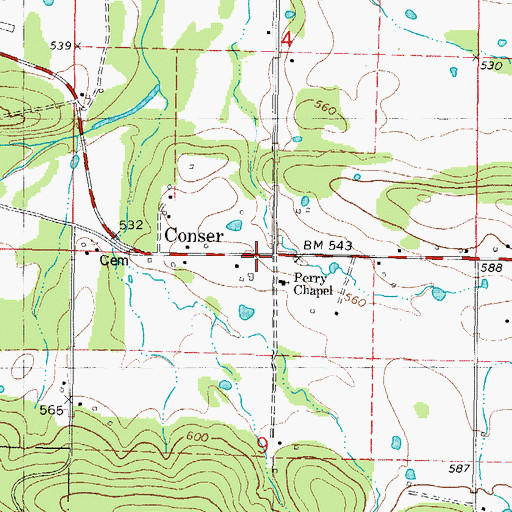 Topographic Map of Conser, OK