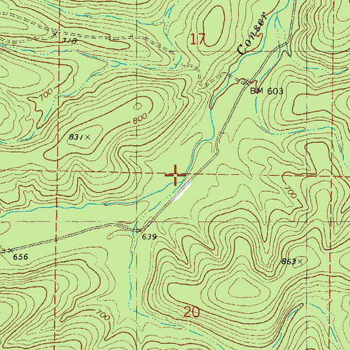 Topographic Map of Crooked Branch, OK