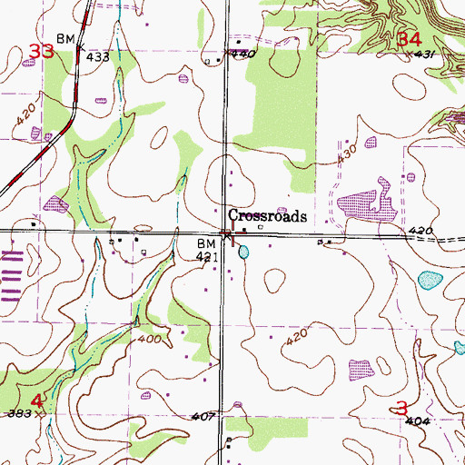 Topographic Map of Crossroads, OK