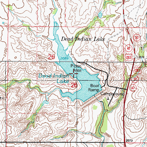 Topographic Map of Dead Warrior Lake, OK
