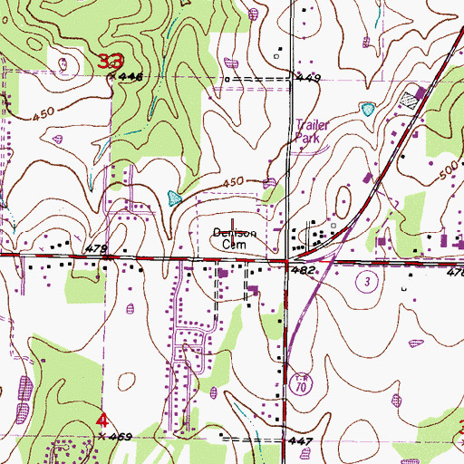 Topographic Map of Denison Cemetery, OK