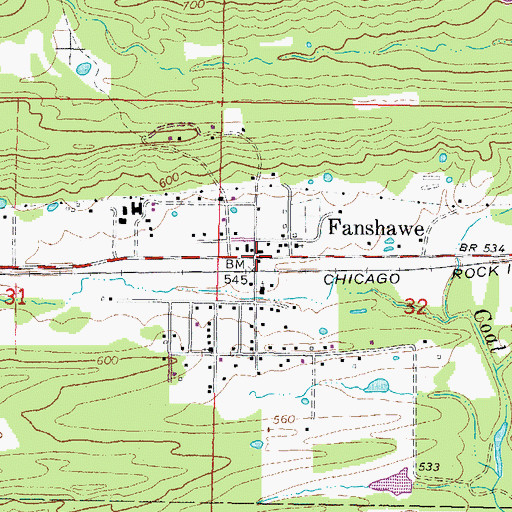 Topographic Map of Fanshawe, OK