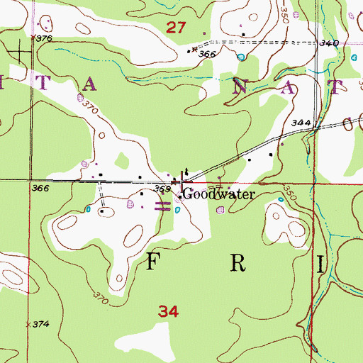 Topographic Map of Goodwater, OK