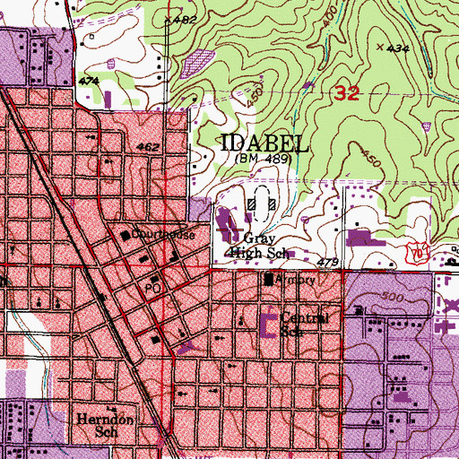 Topographic Map of Gray High School, OK