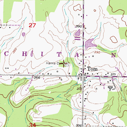 Topographic Map of Harris Cemetery, OK