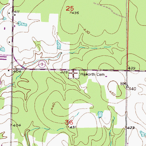Topographic Map of Haworth Cemetery, OK