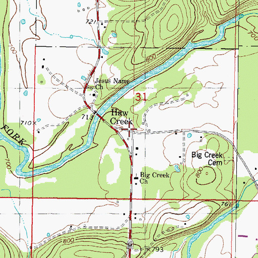 Topographic Map of Haw Creek, OK
