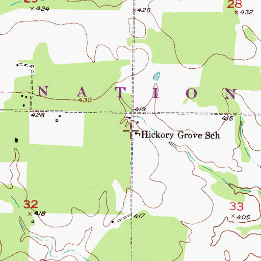 Topographic Map of Hickory Grove School, OK