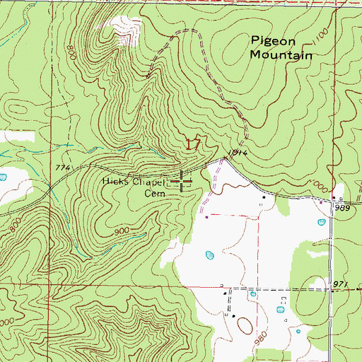 Topographic Map of Hicks Chapel Cemetery, OK