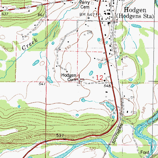 Topographic Map of Hodgen Cemetery, OK