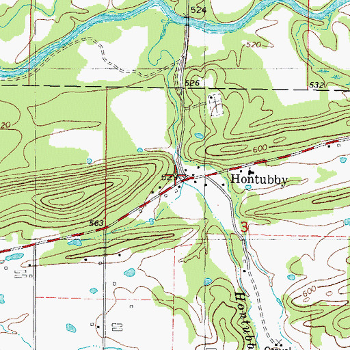 Topographic Map of Hontubby, OK