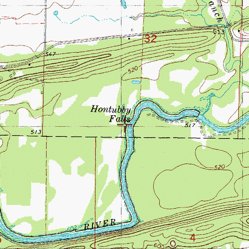Topographic Map of Hontubby Falls, OK