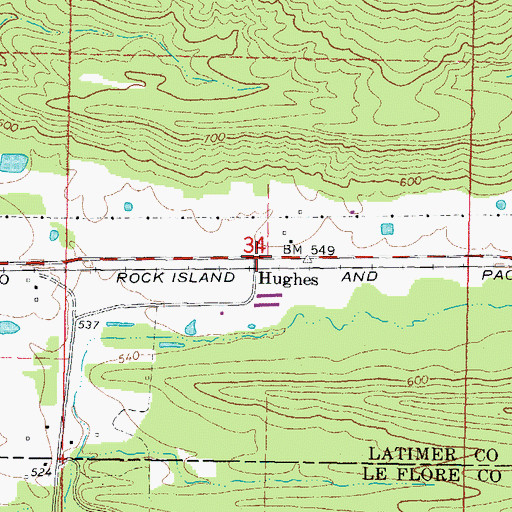 Topographic Map of Hughes, OK