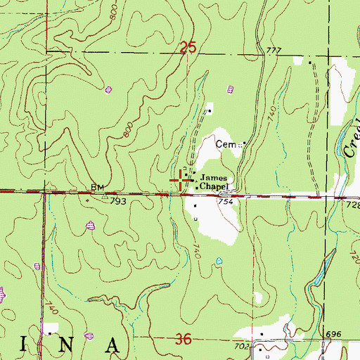 Topographic Map of James Chapel, OK