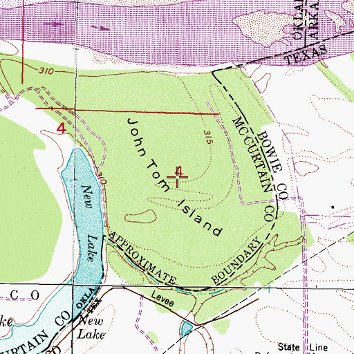 Topographic Map of John Tom Island, OK