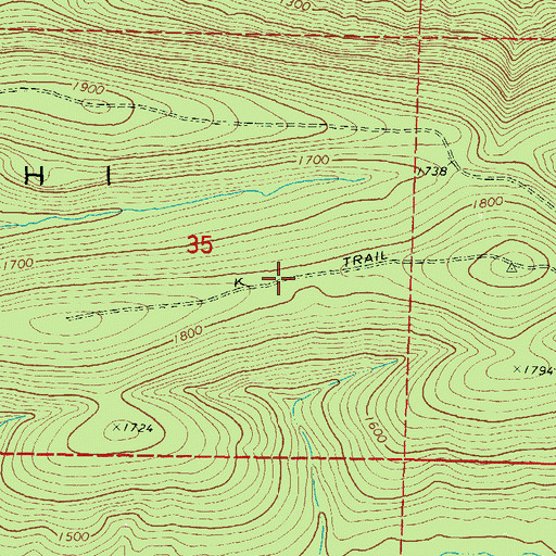 Topographic Map of K Trail, OK