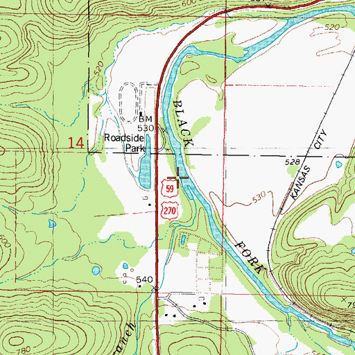 Topographic Map of Kelly Branch, OK