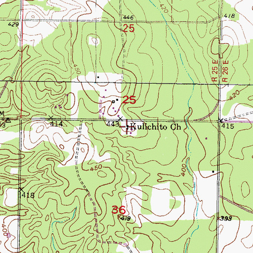 Topographic Map of Kulichito Church, OK
