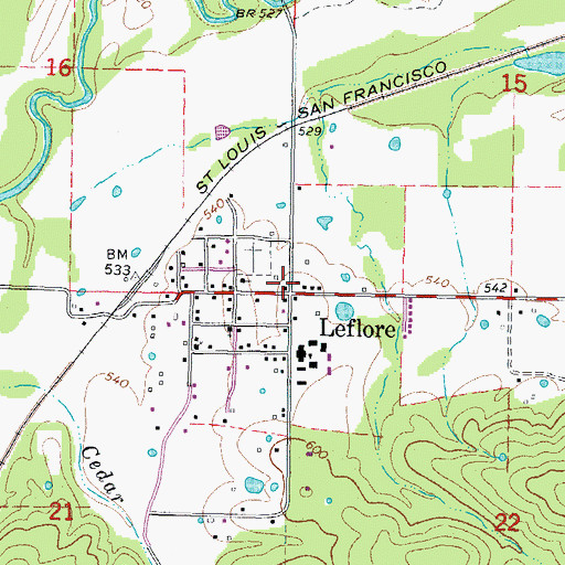 Topographic Map of Leflore, OK