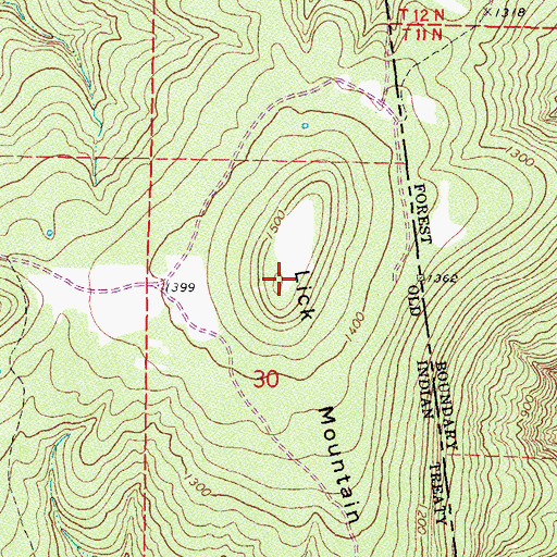 Topographic Map of Lick Mountain, OK
