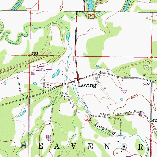 Topographic Map of Loving, OK