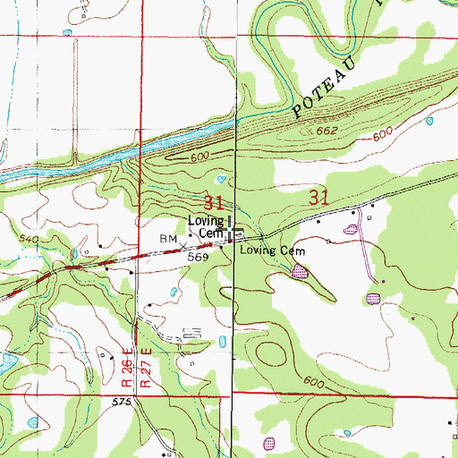Topographic Map of Loving Cemetery, OK