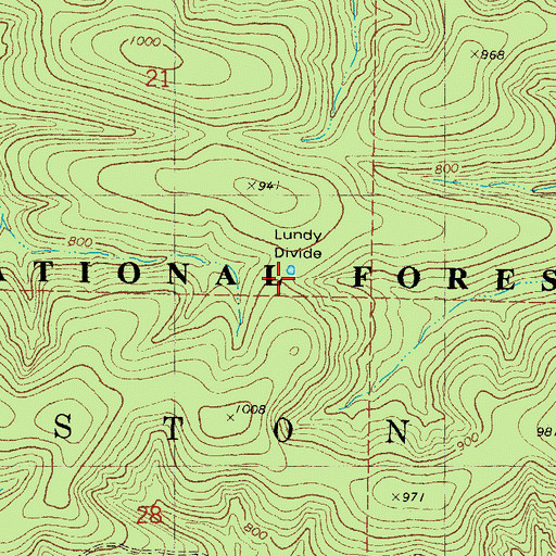 Topographic Map of Lundy Divide, OK