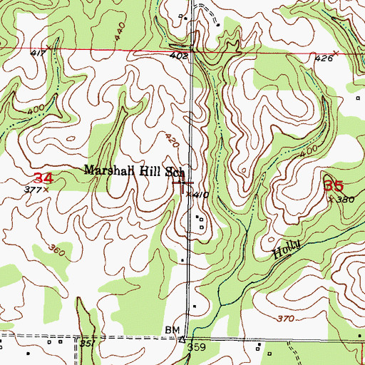 Topographic Map of Marshall Hill School, OK