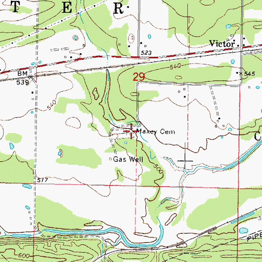 Topographic Map of Maxey Cemetery, OK