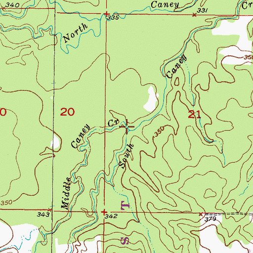 Topographic Map of Middle Caney Creek, OK